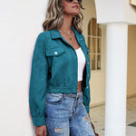 Women's Fashion Cropped Shacket Long SLeeve Trendy Button Down Corduroy Shirts Shacket Jackets - Nadorine (Us Only)
