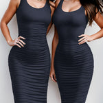 Nadorine Sexy Ruched Bodycon Dress for Women, Midi Stretchy Sleeveless Tank Top Casual Party Club Dresses S-3XL (Us Only)