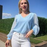 Nadorine Women's Blouses Dressy Casual V Neck Top