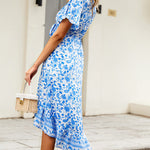 Nadorine Women's Bohemian Floral Tie Front V Neck Midi Dresses