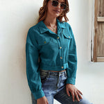 Women's Fashion Cropped Shacket Long SLeeve Trendy Button Down Corduroy Shirts Shacket Jackets - Nadorine (Us Only)