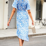 Nadorine Women's Bohemian Floral Tie Front V Neck Midi Dresses