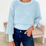 4 Colors Crewneck Back Cut Out Splice Knitting Sweater