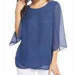Womens Casual Scoop Neck Loose Top 3/4 Sleeve Chiffon Blouse Shirt Tops - Nadorine (Us Only)