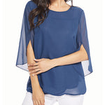 Womens Casual Scoop Neck Loose Top 3/4 Sleeve Chiffon Blouse Shirt Tops - Nadorine (Us Only)