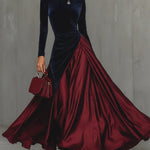 Lucille | Velvet & Satin Color-Block Maxi Dress