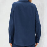 Womens 2 Piece Outfits Lounge Sets Cotton Linen Long Sleeve V-Neck Shirt and Mini Shorts With Pockets - Nadorine (Us Only)
