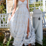 Floral Frill Split Maxi Dress