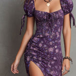 Boho Smocked Floral Puff-Sleeve Midi Dress