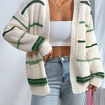 Oversized Knit Cardigan - Cosy Long Sleeve Open Front Sweater