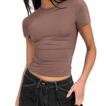 Nadorine Short Sleeve Stretchy Bodycon Basic Tee Tops