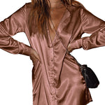 Long Sleeve Satin Shirt Dress - Nadorine (Us Only)