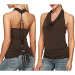 Nadorine Cowl Neck Halter Top Sleeveless Backless Shirt