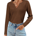 Nadorine Women's Long Sleeve V Neck Slim Fit T Shirts
