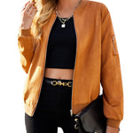 Faux Bomber Zip Up Lightweight Jacket Coat with Pockets - Nadorine (Us Only)