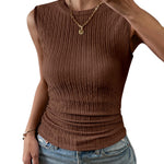 Nadorine High Neck Tank Top Casual Ribbed Knit Shirts