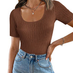 Nadorine Short Sleeve Square Neck Slim Fitted Tops