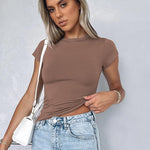 Nadorine Short Sleeve Stretchy Bodycon Basic Tee Tops