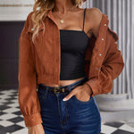 Women's Fashion Cropped Shacket Long SLeeve Trendy Button Down Corduroy Shirts Shacket Jackets - Nadorine (Us Only)
