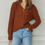 Women's Oversized Sweater V Neck Hooded Pullover Sweater Long Sleeve Knitted Jumper Tops - Nadorine (Us Only)