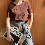 Nadorine Women Short Sleeve Knit Openwork Pullover