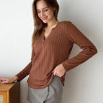 Nadorine Women's Long Sleeve V Neck Slim Fit T Shirts