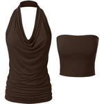 Nadorine Cowl Neck Halter Top Sleeveless Backless Shirt