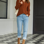 Women's Oversized Sweater V Neck Hooded Pullover Sweater Long Sleeve Knitted Jumper Tops - Nadorine (Us Only)