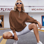 Nadorine Women Sweatshirts Quarter Zip Stand Collar Pullovers Fleece Workout Hoodies Y2K Clothes