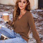 Nadorine Women's Long Sleeve V Neck Slim Fit T Shirts