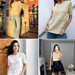 Nadorine Women Short Sleeve Knit Openwork Pullover