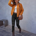 Faux Bomber Zip Up Lightweight Jacket Coat with Pockets - Nadorine (Us Only)