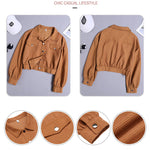 Women's Fashion Cropped Shacket Long SLeeve Trendy Button Down Corduroy Shirts Shacket Jackets - Nadorine (Us Only)