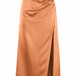 Women's Satin Midi Skirt High Waist Split Thigh Solid Zipper Skirt - Nadorine (Us Only)
