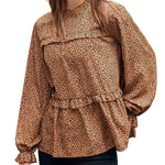 Women's Tops Casual Floral Print Long Sleeve Ruffle Loose Babydoll Shirt Blouse Tunic Top - Nadorine (Us Only)