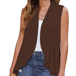 Women's Sleeveless Draped Open Front Cardigan Ruffles Hem Vest - Nadorine (Us Only)