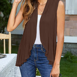 Women's Sleeveless Draped Open Front Cardigan Ruffles Hem Vest - Nadorine (Us Only)