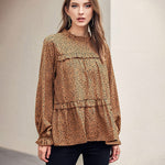 Women's Tops Casual Floral Print Long Sleeve Ruffle Loose Babydoll Shirt Blouse Tunic Top - Nadorine (Us Only)