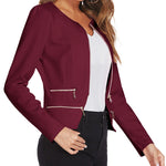 Zeagoo Womens Blazer Cropped Open Front Zipper Dress Jacket O Neck Casual Office Suit Jacket
