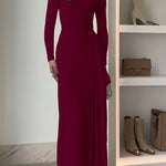 Long Sleeves Draped Slit Maxi Party Dress(7 Colors Available!)