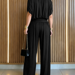 Women's Batwing Sleeve Jumpsuit High Waisted Ruched Wide Leg Overalls Elegant One Piece Outfit