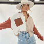 Nadorine Color Block Button Down Shirts Long Sleeve Linen Shirt-Nadorine