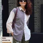Nadorine Color Block Button Down Shirts Long Sleeve Linen Shirt-Nadorine