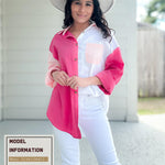 Nadorine Color Block Button Down Shirts Long Sleeve Linen Shirt-Nadorine