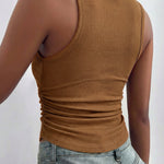 Round Neck Sleeveless Side Ruched Tank Slim Fit Ribbed Racerback Tank Top