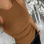 Round Neck Sleeveless Side Ruched Tank Slim Fit Ribbed Racerback Tank Top