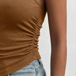 Round Neck Sleeveless Side Ruched Tank Slim Fit Ribbed Racerback Tank Top