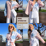 Nadorine Color Block Button Down Shirts Long Sleeve Linen Shirt-Nadorine