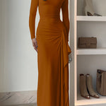 Long Sleeves Draped Slit Maxi Party Dress(7 Colors Available!)
