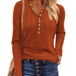 Nadorine Sweaters Ribbed Knit Long Sleeve Henley Shirts